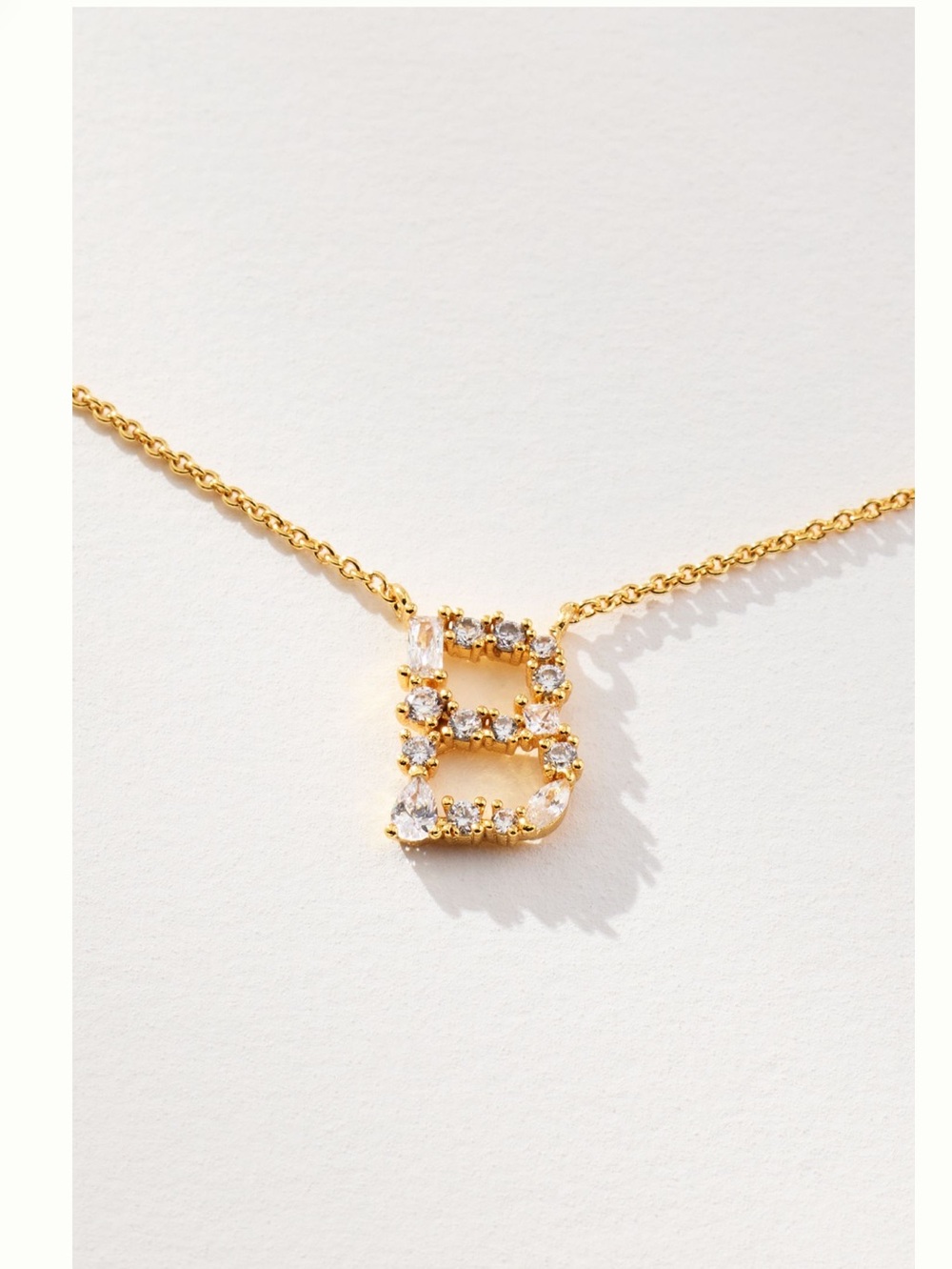 Anthropologie Gold Plated Monogram Necklace Delicate Crystal CZ New Letter B